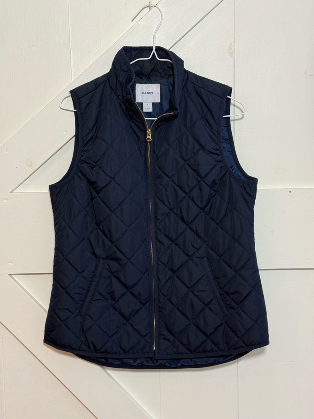 Old Navy Medium Quilted Vest Navy Diamond Zip Puffer Sleeveless